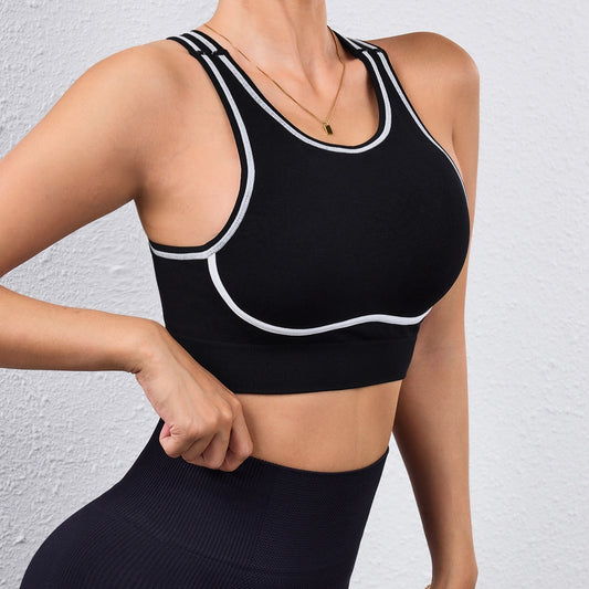 Striped High-intensity Sports Bra For Women With Chest Pads For Fitness And Running