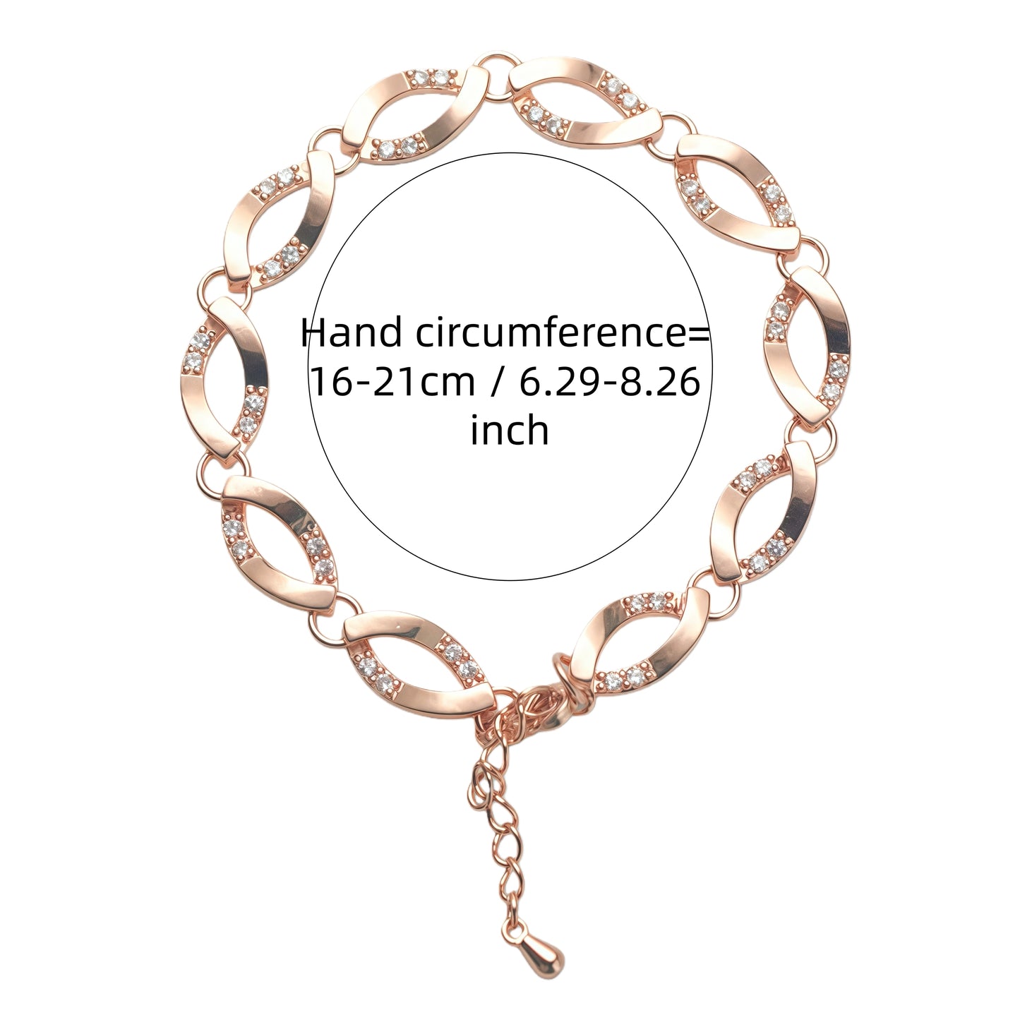 Rose Gold Twisted Oval Link Cubic Zirconia Bracelet For Women, Copper Plated Silver Dainty Adjustable Extension Chain Sparkling Wedding Daily Jewelry Gift