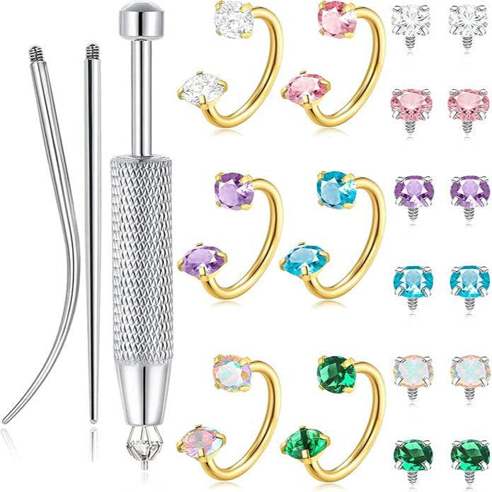 Stainless Steel Round Zircon Nose Ring Fashionable And Minimalist Body Piercing Jewelry