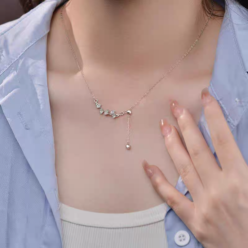 1pc 999 Sterling Silver Diamond-Encrusted Ginkgo Leaf Adjustable Tassel Necklace, Delicate Luxurious Style, Perfect For Daily Wear & Valentine's Gifts