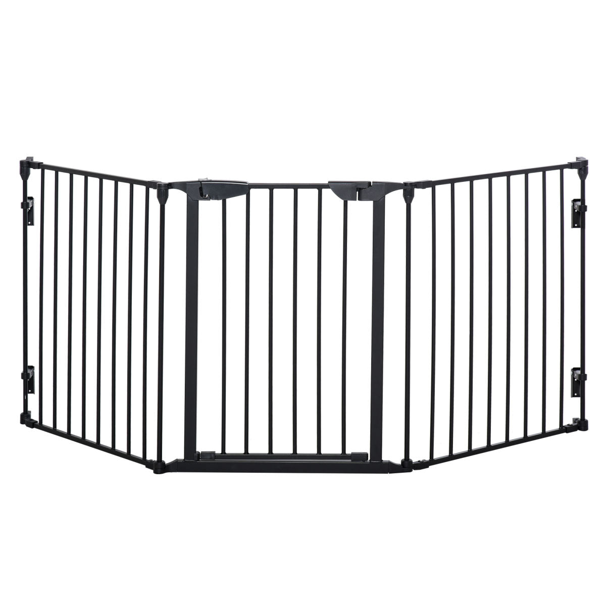 PawHut Pet Safety Gate, 3 Panels Playpen Fireplace, Foldable Metal Fence, Stair Barrier, Room Divider, Fire Guard W/ Automatic Closing Door, Black