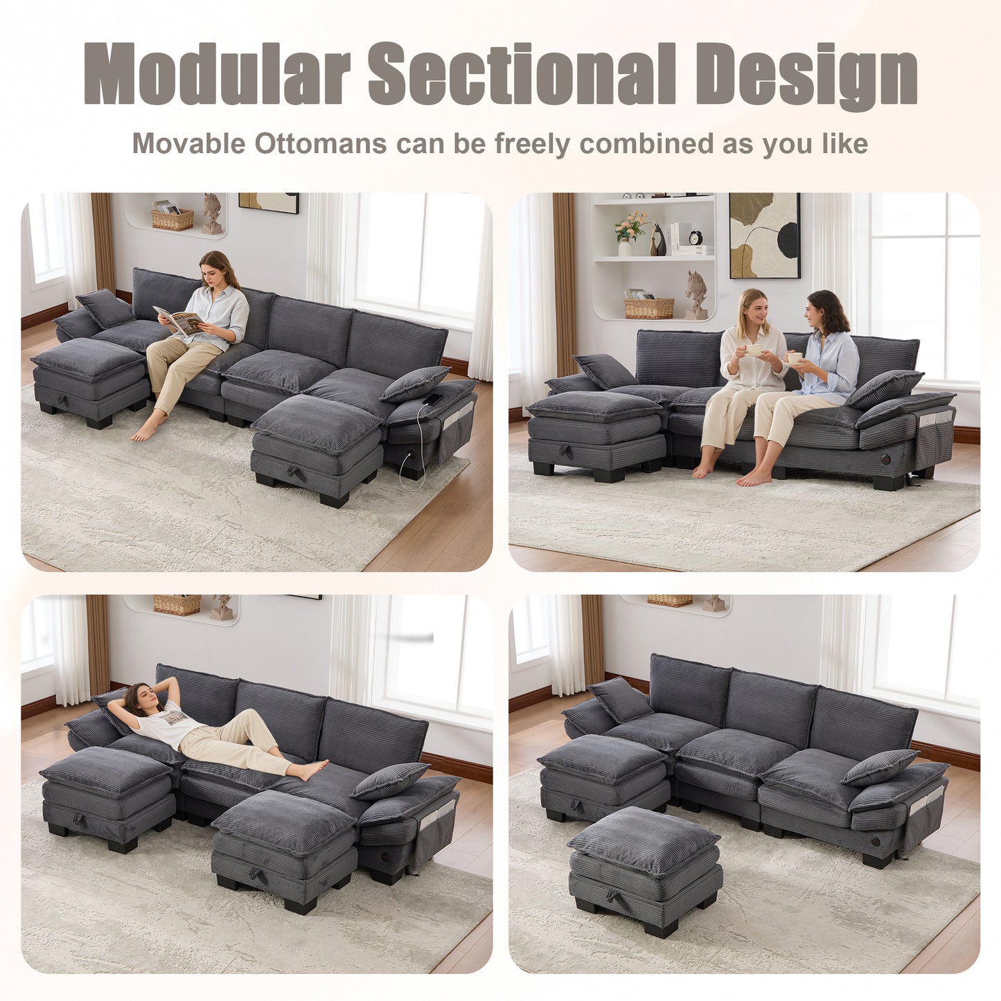 Sectional Cloud Modular Sofa,Deep Seat Sofa, Corduroy Sofa,Comfy Upholstered Furniture For Living Room, Apartment, Studio, Office,Having Multiple Combinations