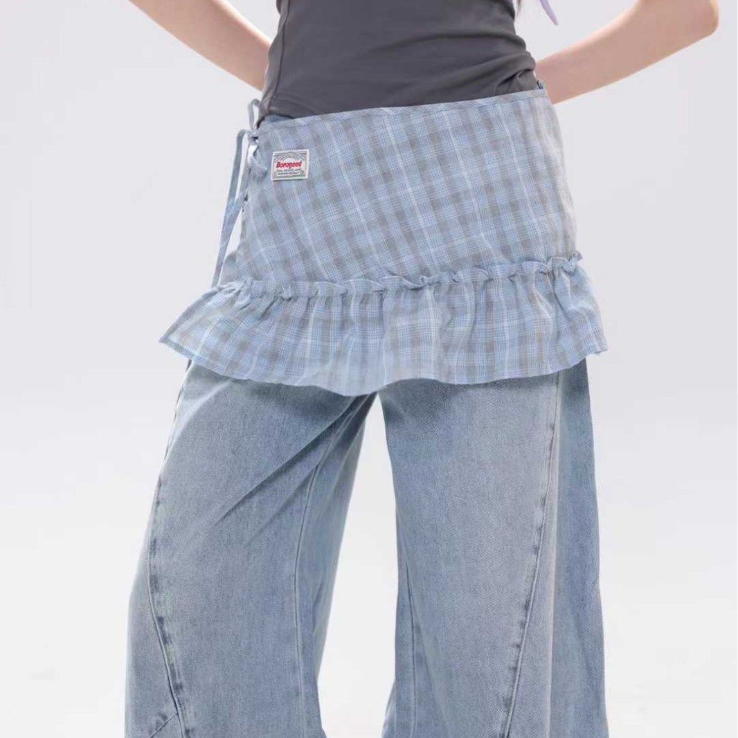 Korean-style Preppy Plaid Skirt With A Ruffled Hem And A-line Tiered Design