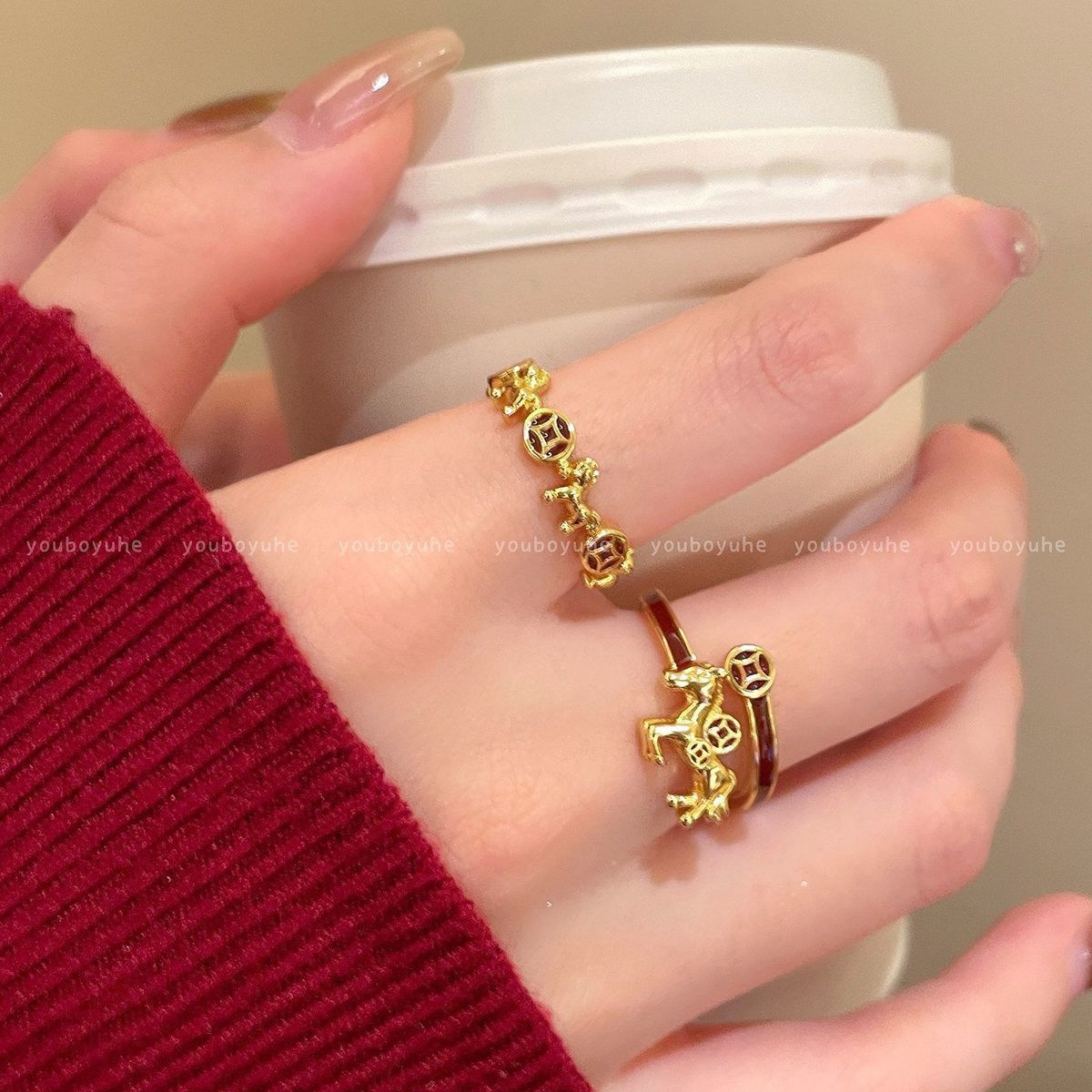 Women's Golden Pony Index Finger Ring, New Year Light Luxury High-end Stackable Open Band, Ideal Gift For Her