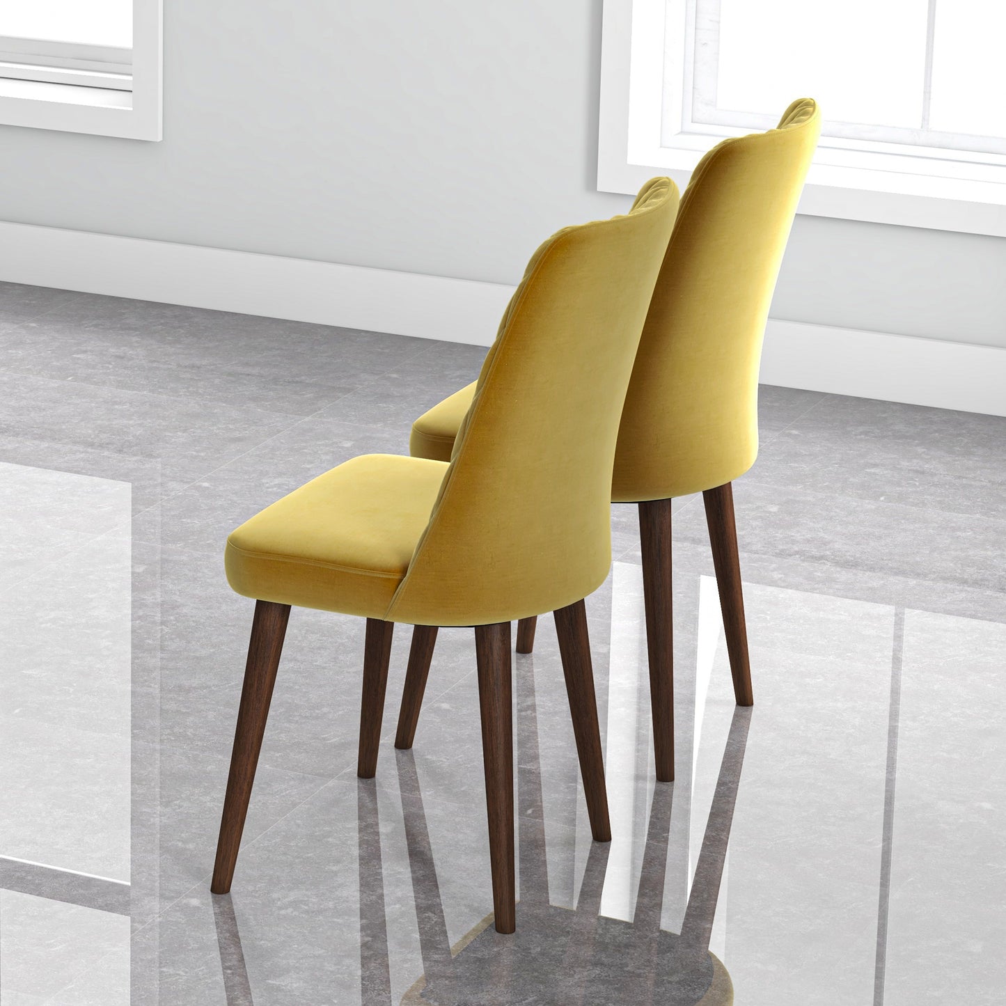 Easy To Clean With Removable Covers Katie Mid-Century Modern Velvet Dining Chair   Set Of 2   In Yellow, Solid Wood Structure, 28 X 18 X 36 Inches For Home Kitchen