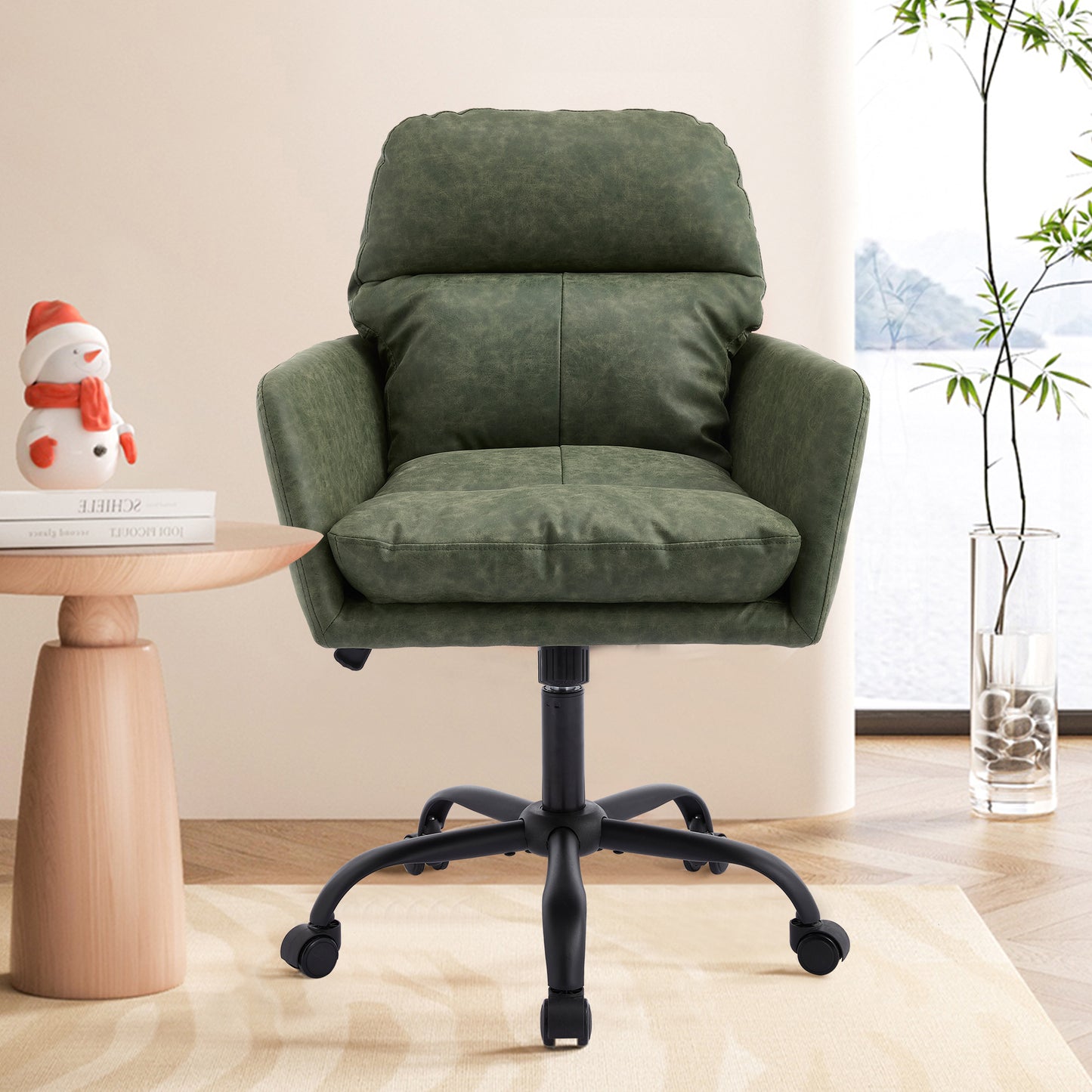 Artificial Leather, PU Leather, Black Base, Adjustable In Height, Suitable For Office, Bedroom, Dressing Table And Other Environments. An Office Chair.Green
