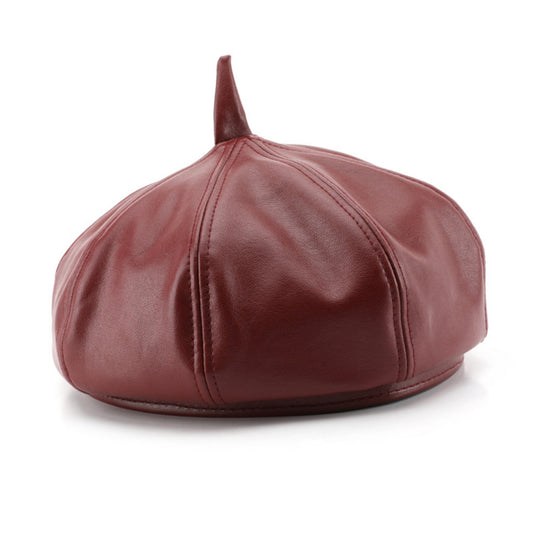 Women's Solid Color PU Leather Small Pointed-top Stylish And Gentle Style Beret, Suitable For Outdoor Outings, Girl's Gatherings, Daily Shopping Outfits.