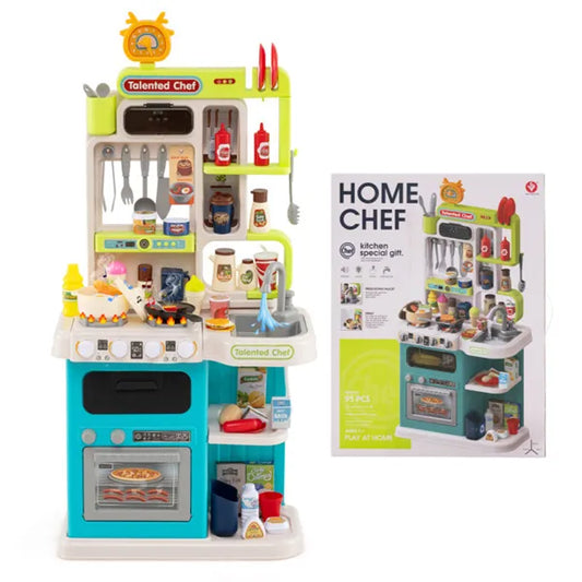 Blue Kids Corner Play Kitchen With Realistic Sounds, Lights & Steam, 95PCS Accessories Pretend Cooking Set For Ages 3+