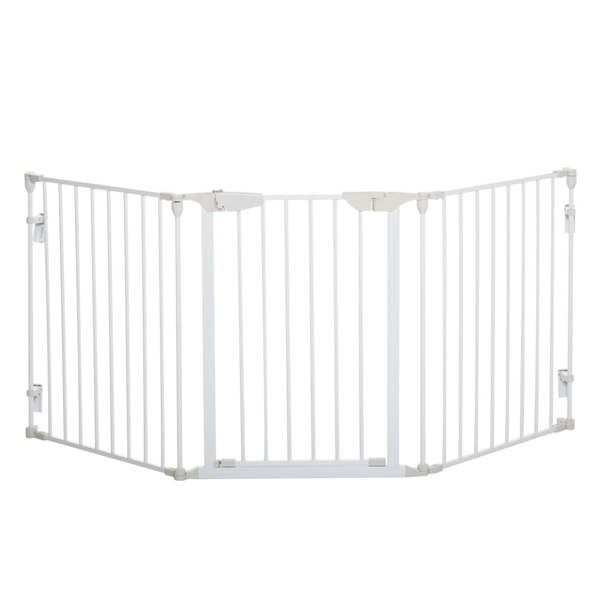 PawHut Pet Safety Gate, 3 Panels Playpen Fireplace, Foldable Metal Fence, Stair Barrier, Room Divider, Fire Guard W/ Automatic Closing Door, White