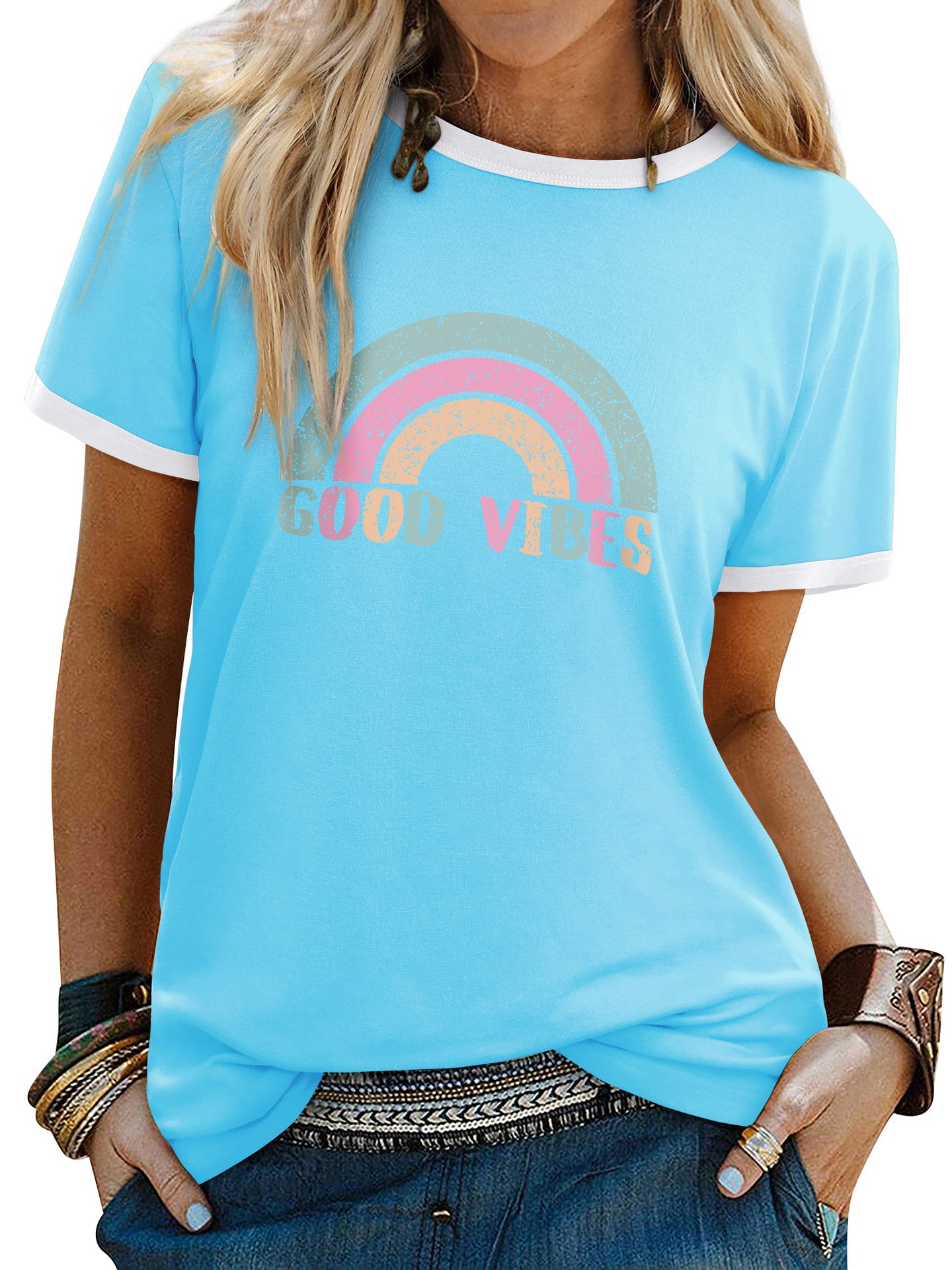 Womens Minimalist Printed Fashion Casual Short-sleeve