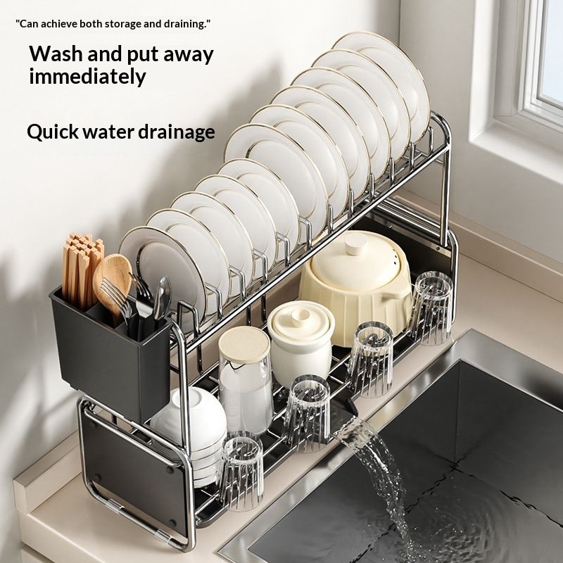 Kitchen Sink Side Countertop Bowl And Dish Storage Rack