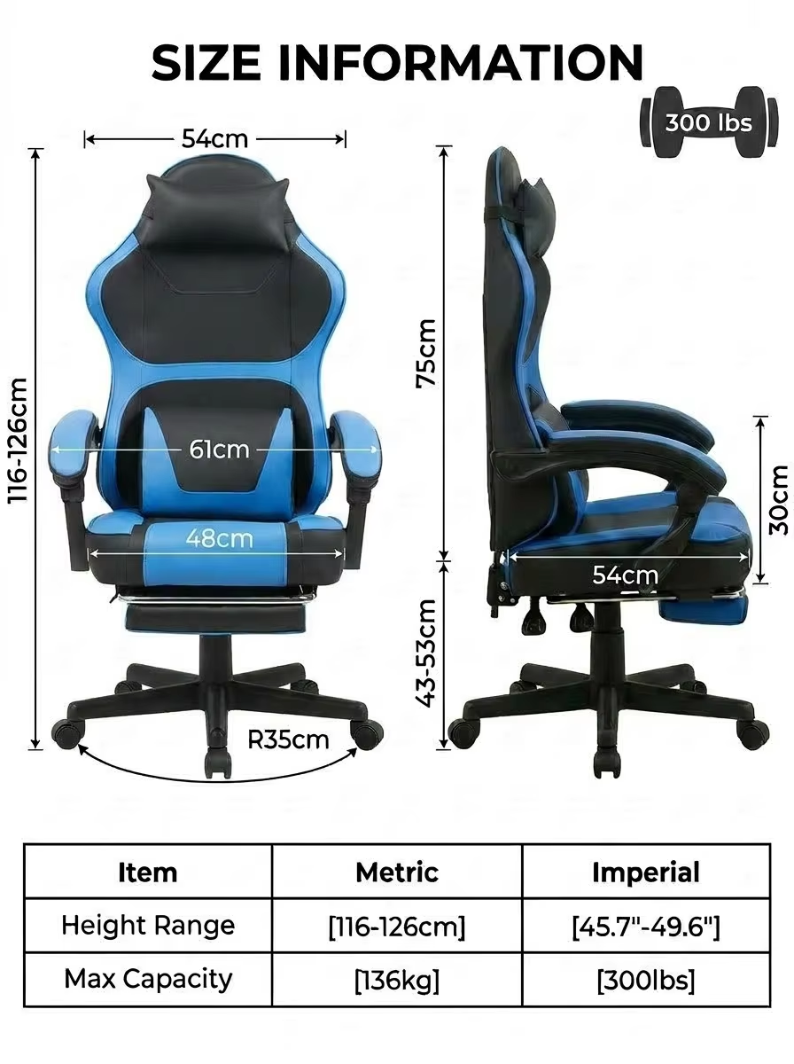 Ergonomic Business Gaming Chair With Lumbar & Neck Support, Adjustable Footrest, 300 Lbs Load Capacity  136 Kg , 360 Swivel, For Home Office & Relaxed Breaks