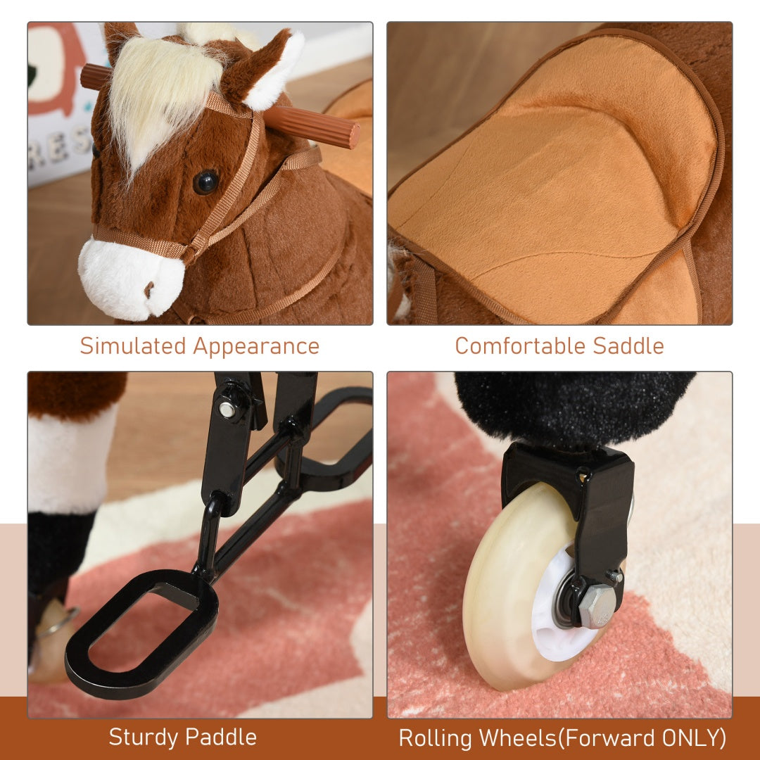 Qaba Kids Ride-on Walking Horse With Easy Rolling Wheels, Soft Huggable Body, & A Large Size For Kids 5-16 Years