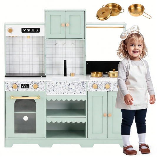 Children's Kitchen, Play Kitchen-Creative Design, Accessories And Surprise Effects, An Excellent Gift For Children From 3 Years, Wood  Plastic, Green, 30x90x98cm