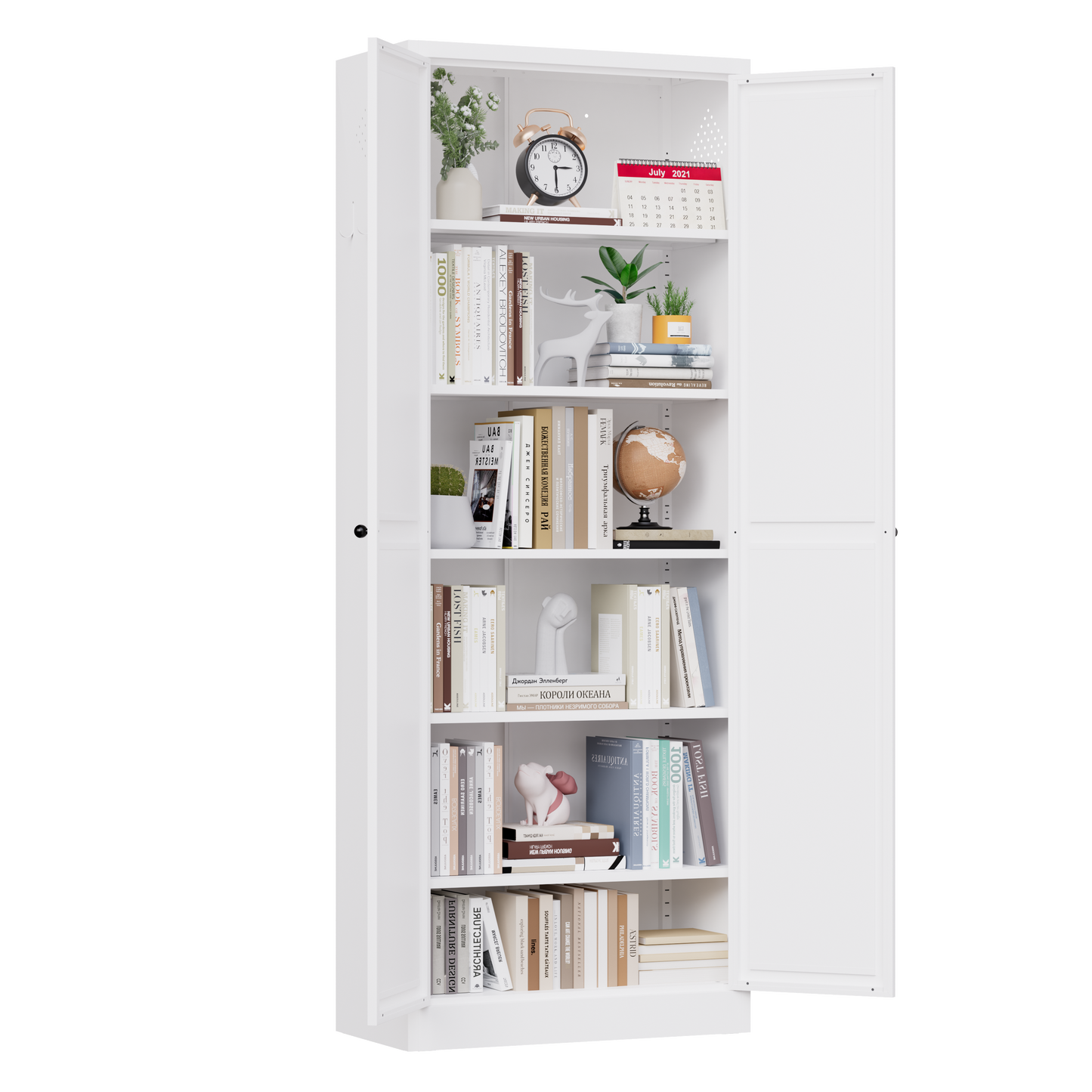 72  White Metal Kitchen Pantry Cabinet With Doors, Heavy-Duty Freestanding Storage Organizer With 5 Adjustable Shelves, Tool-Free Assembly For Pantry, Kitchen, Bathroom