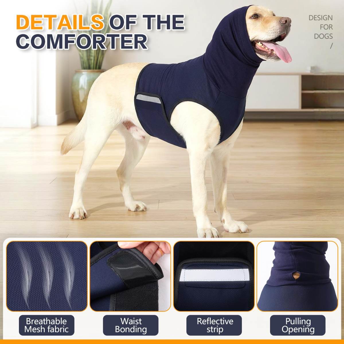 Dog Anxiety Vest With Hood, Skin-Friendly Thunder Jacket For Dogs, All-in-One Shorter Back Length Calming Shirt For Thunder, Fireworks, Separation - Keep Pet Calm Without Medicine
