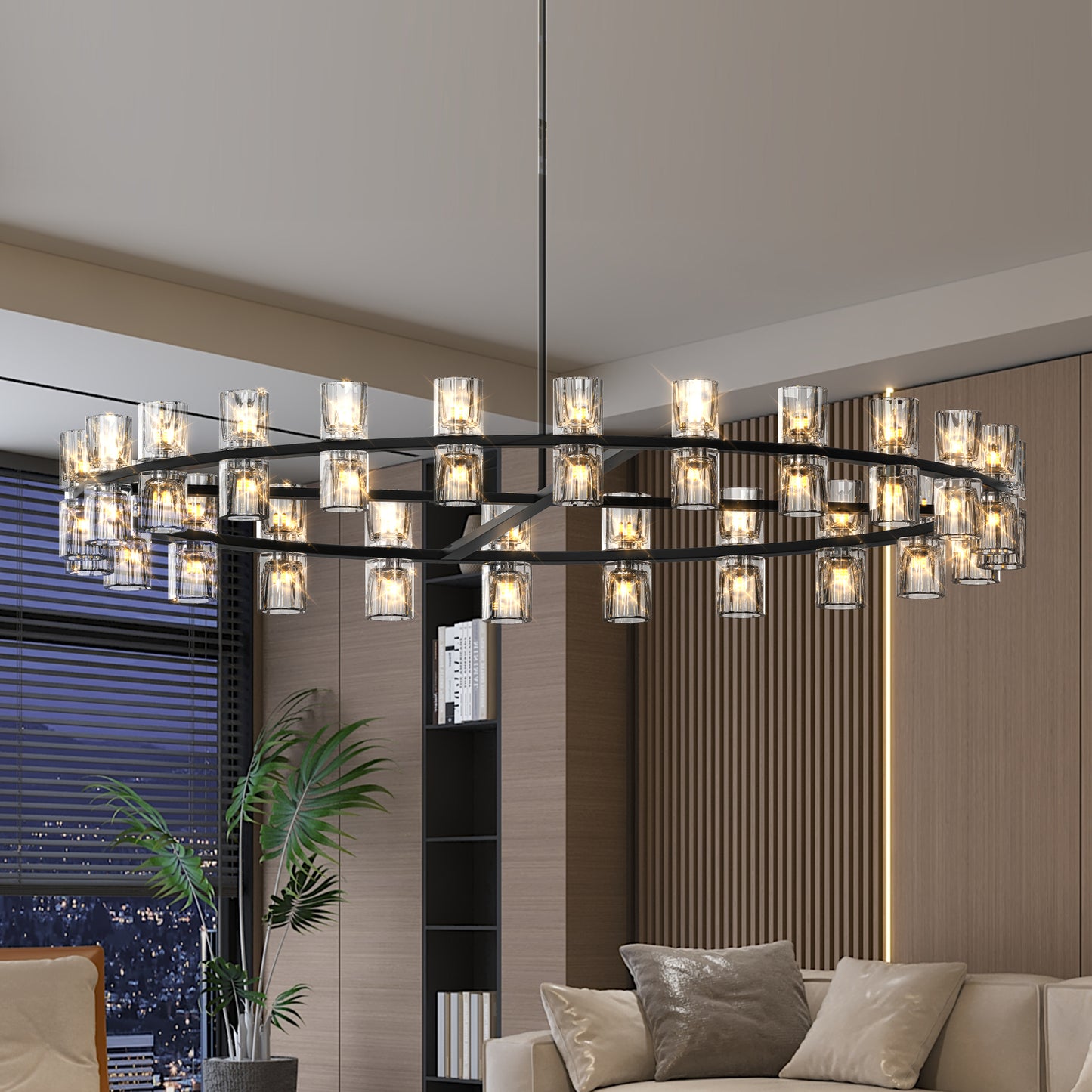 L005030-D48-P48B W1340P31077948 Inches Luxury Chandeliers Crystal Living Room Decorative Lights Simple Modern Dining Room LED Lighting,for Home Decor Bulbs Included Black
