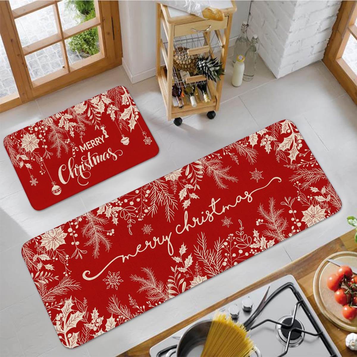 Christmas Strip Kitchen Pad Household Wear-resistant Stain-resistant Easy To Care