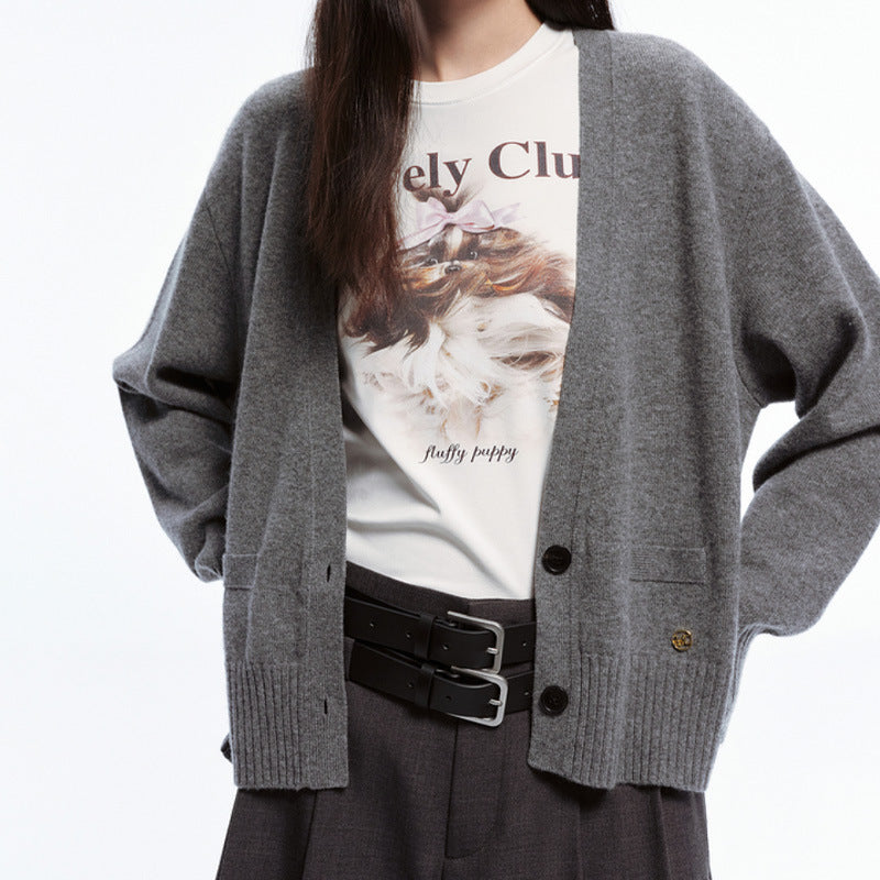 Korean-style Simple Solid-color V-neck Two-button AutumnWinter New Knitted Cardigan