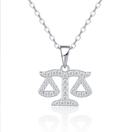 S925 Sterling Silver Zodiac Necklace For Women  D Color VVS1 Moissanite Libra Pendant, 3.8g Platinum Plated Astrology Jewelry With GRA Certificate, Perfect Birthday & Anniversary Gift Box Set For Her