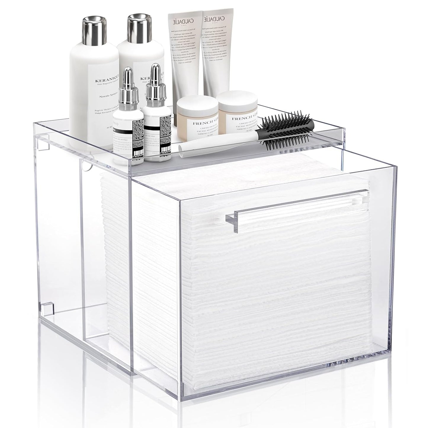 Disposable Facial Towel Storage Box  Acrylic Wall-Mounted Makeup Organizer With Drawer 2 Colors Available, Excluding Facial Towels