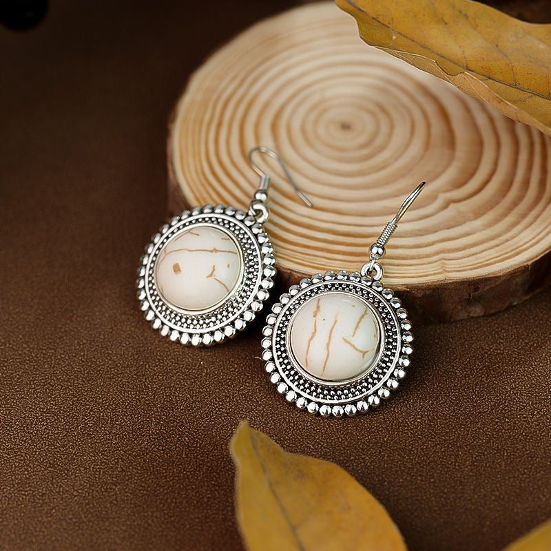 Ethnic Vintage Leaf Earrings For Women Faux Turquoise Teardrop Studs Bohemian Gift