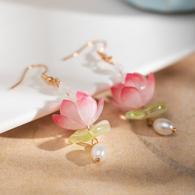 Tassel Lotus Flower Earrings Heat-shrink Accessories