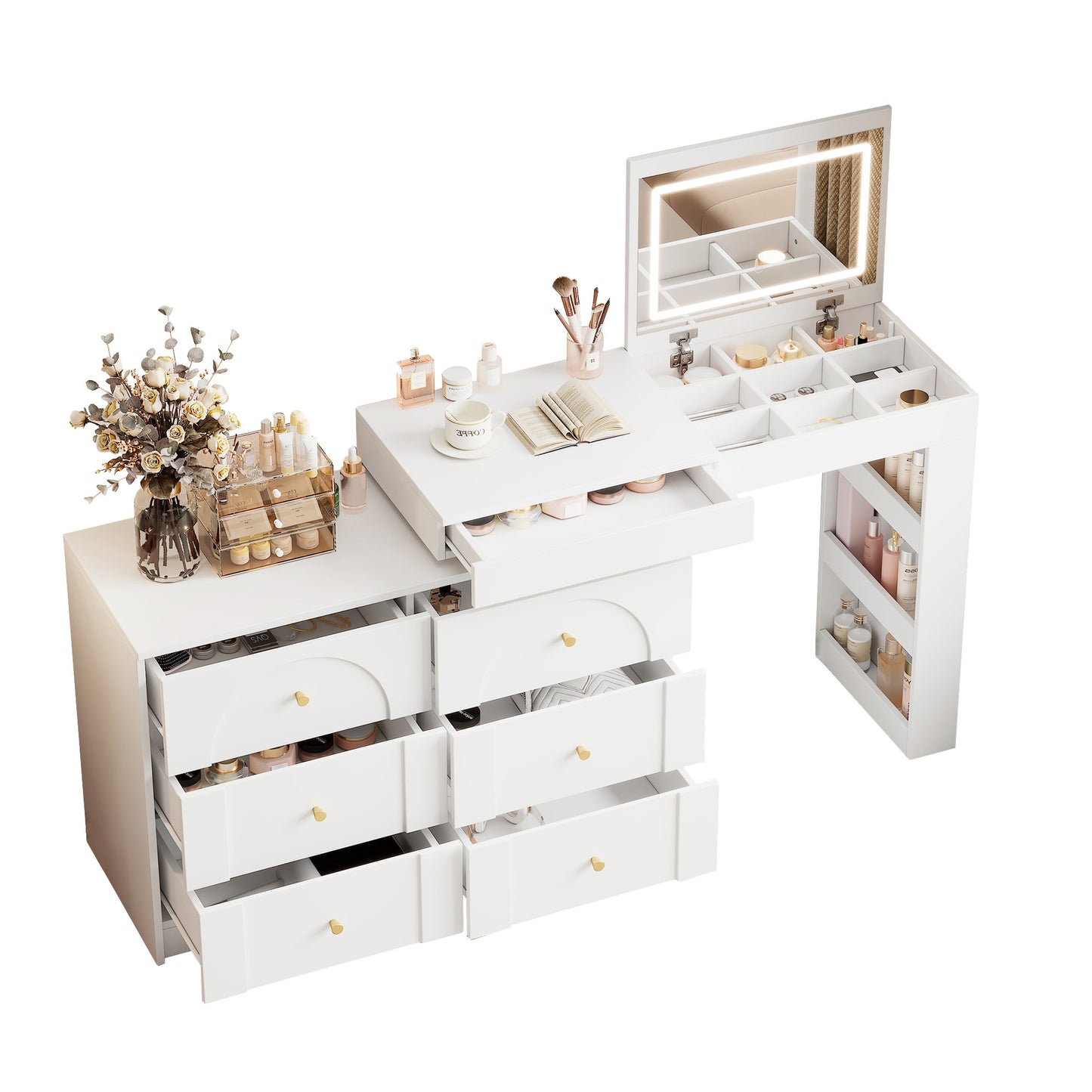 Rotatable Dressing Table With LED Lighting,Dressing Table,Office Table,White,105x40x80cm Old SKU N657P24679091W