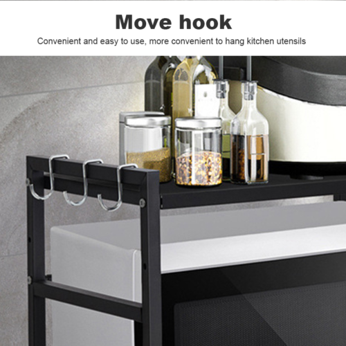 2 Tier Iron Microwave Oven Rack Stand Storage Holder Kitchen Corner Shelf Black