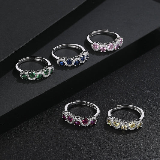 Hot Selling New Colored Gem Wave Ring, Premium Quality European Minimalist Twisted Band, Trendy Women Finger Ring
