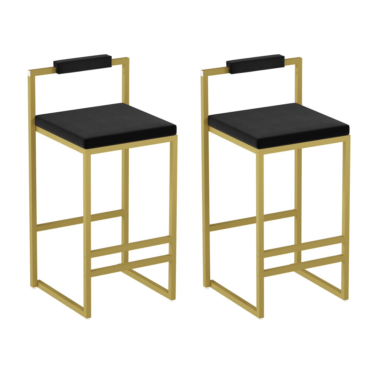 Modern Velvet Counter Height Bar Stools With Low Backrest Set Of 2 Upholstered Dining Stools For Kitchen Island  Gold & Black