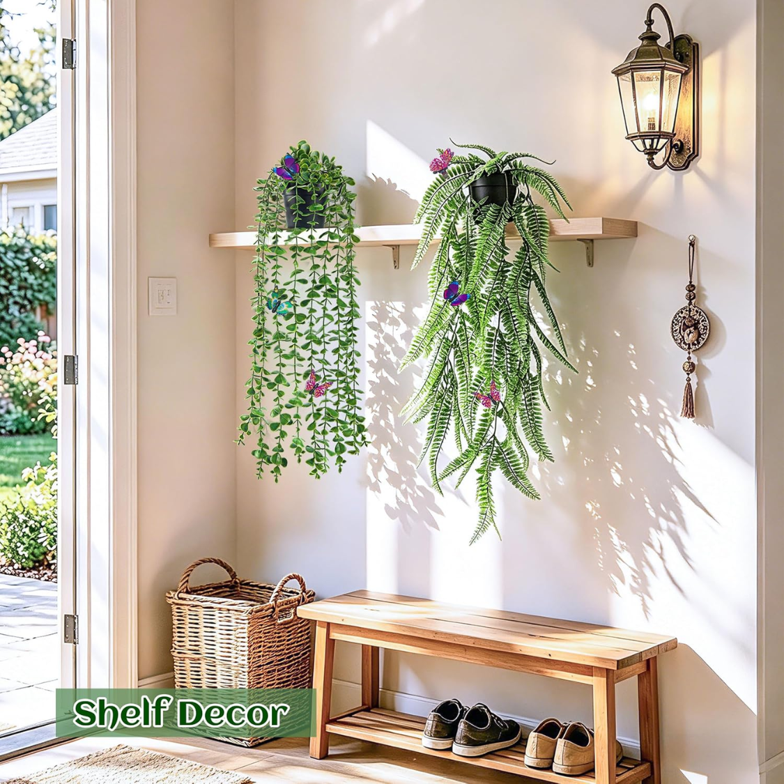 Fake Hanging Plants With Butterflies For Shelf Wall Decor  Artificial Eucalyptus Ivy Vines Faux Potted Hanging Plants Indoor For Bathroom Kitchen Office Wall Shelf Outdoor Decor
