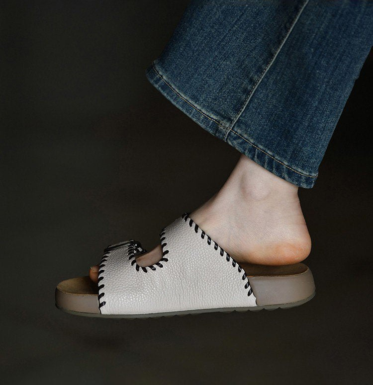 Thick Soled Retro Embroidered One-piece Slippers For Women's Outdoor Wear, Summer Fashion New Beach Sandals, Bocken Shoes