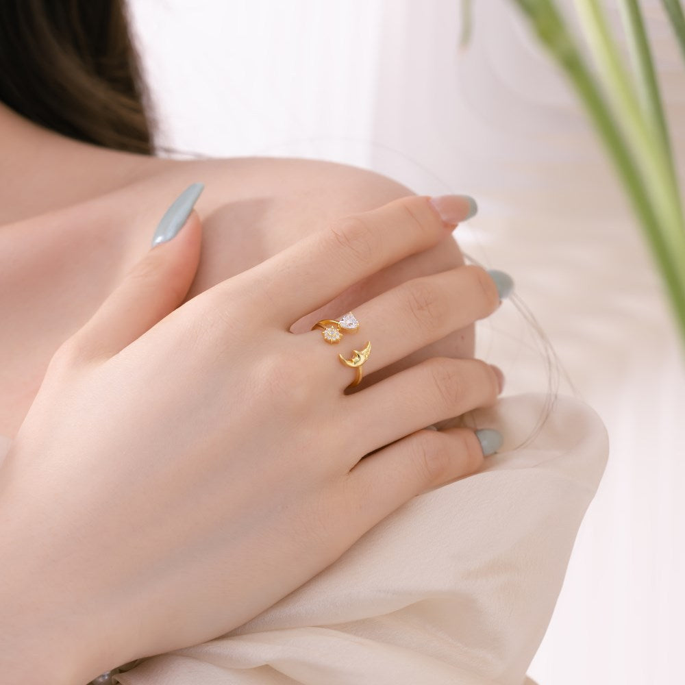 S925 Loving Heart In Sterling Silver Ring Female Inlaid Heart-shaped Zircon Japanese And Korean