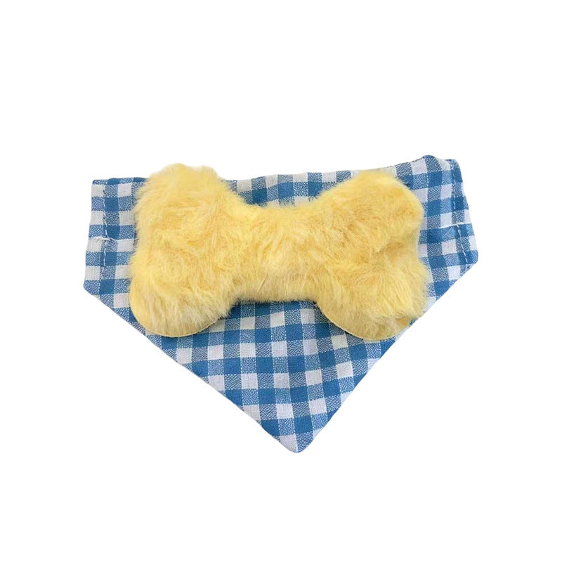 Pet Plaid Plush Bone Bow Saliva Towel