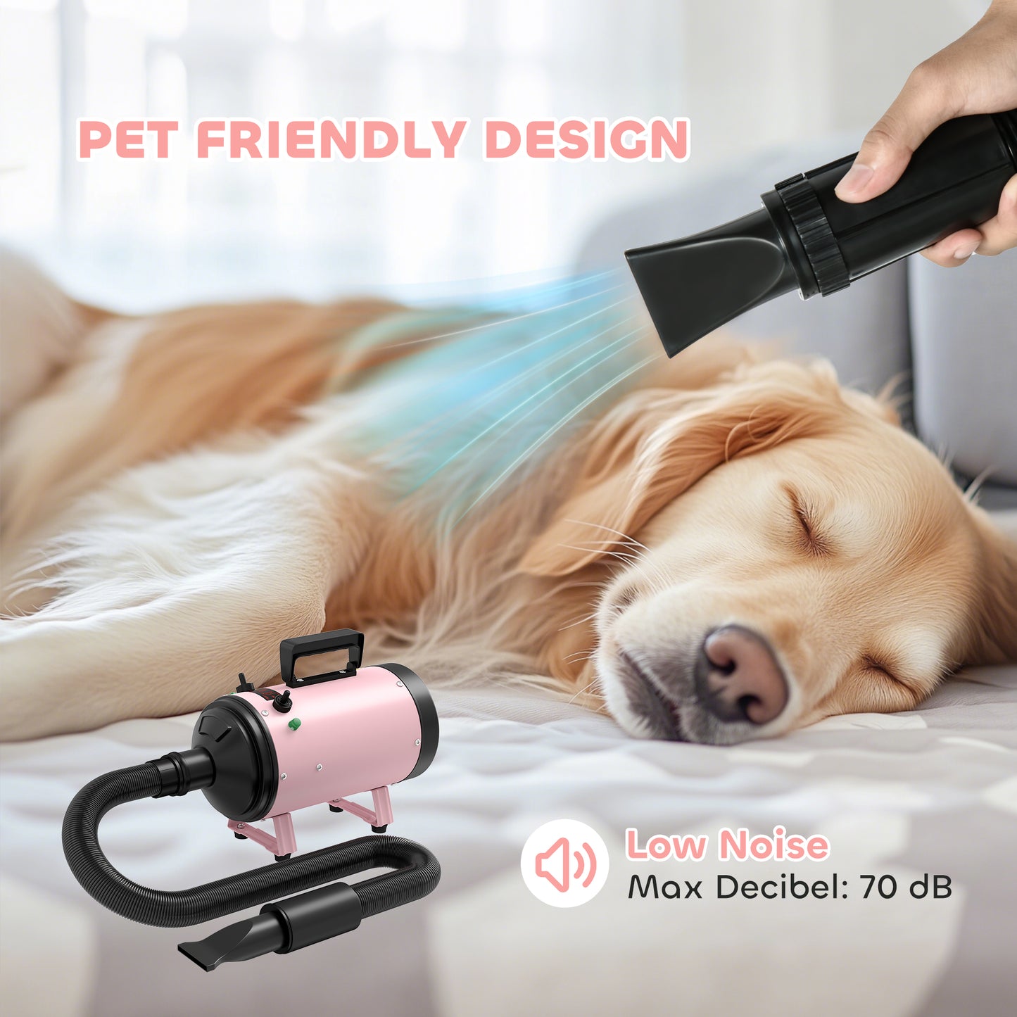 PawHut 2200W Dog Hair Dryer With Adjustable Temperature & Velocity, 3 Different Nozzles,