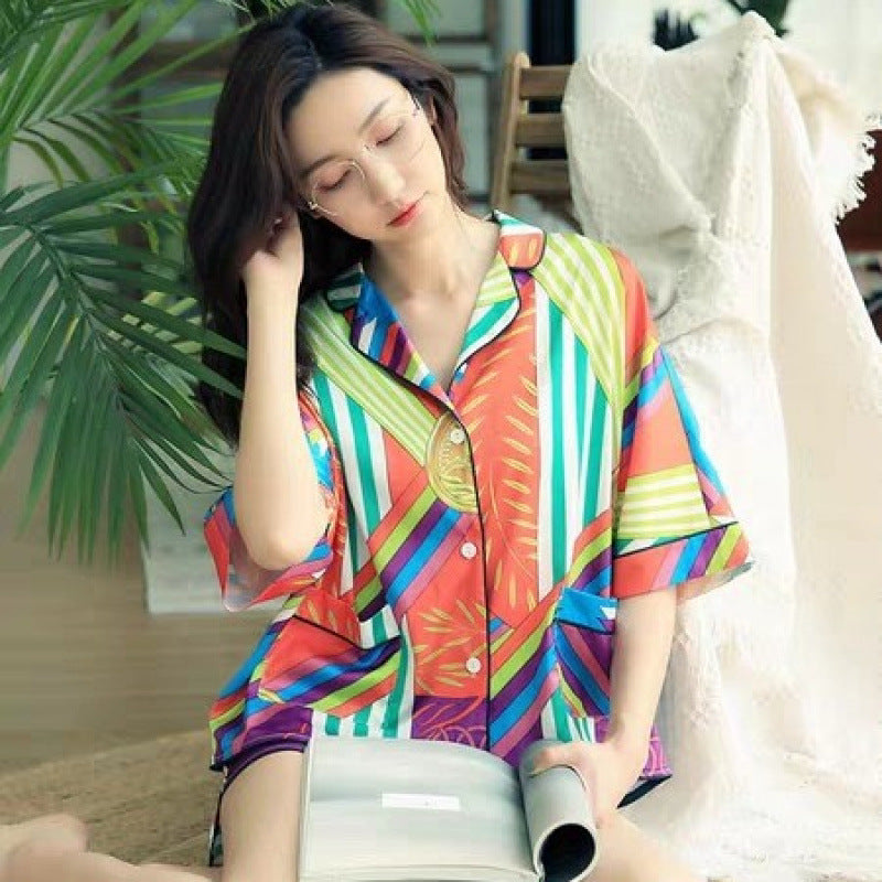 Womens Summer Pajamas Long-sleeve Spring Autumn Thin Silk Korean Style