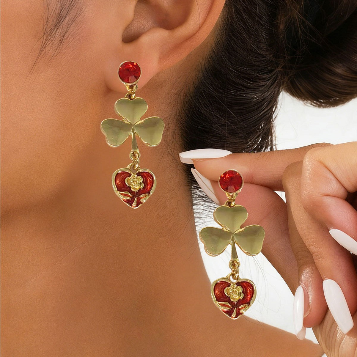 New Fashion Floral Heart Dangle Earrings For Women, Niche Unique Light Luxury High-End Temperament Elegant Daily Ear Jewelry