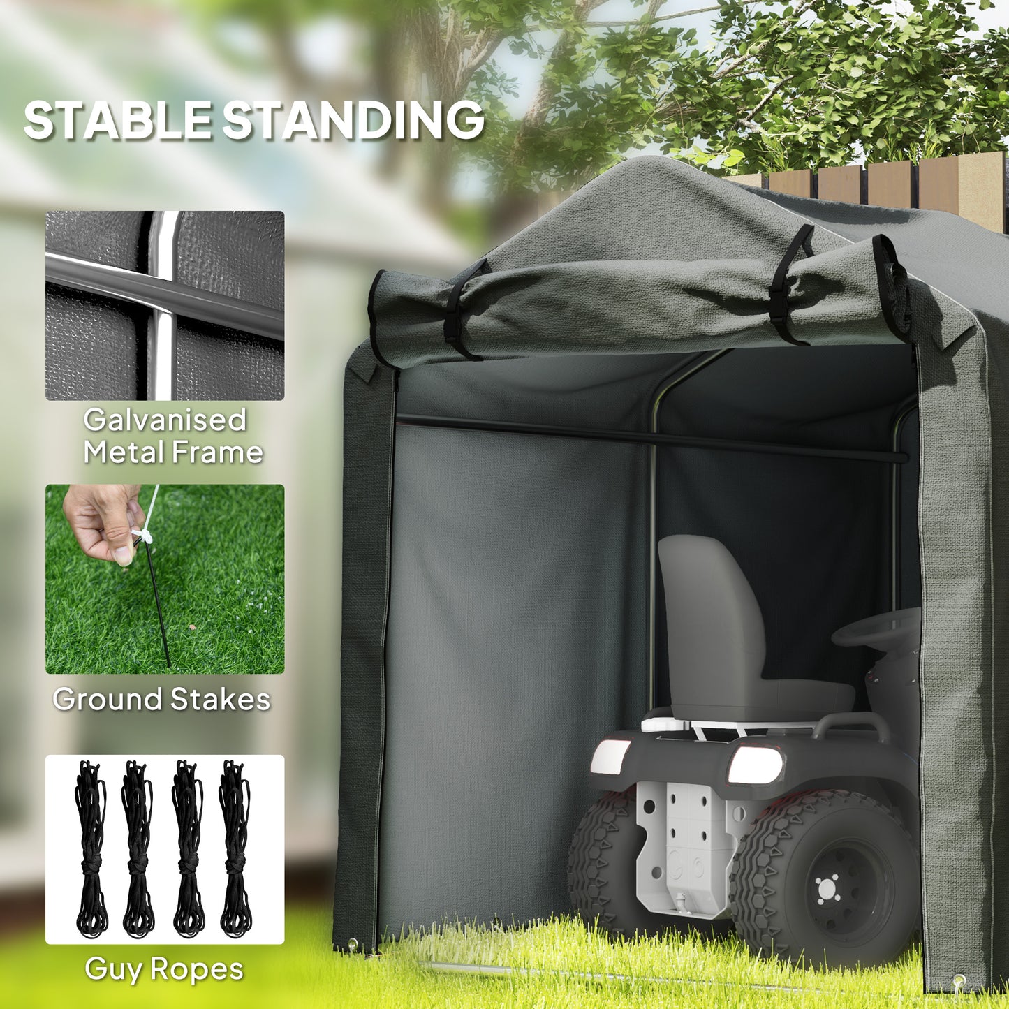 2.2 X 1.6 M Garden Storage Tent, Waterproof Anti-UV Bike Tent With Roll-up Zipper Door, Galvanised Outdoor Storage Shelter Carport For Bike, Motorbike, Garden Tools, Dark Grey