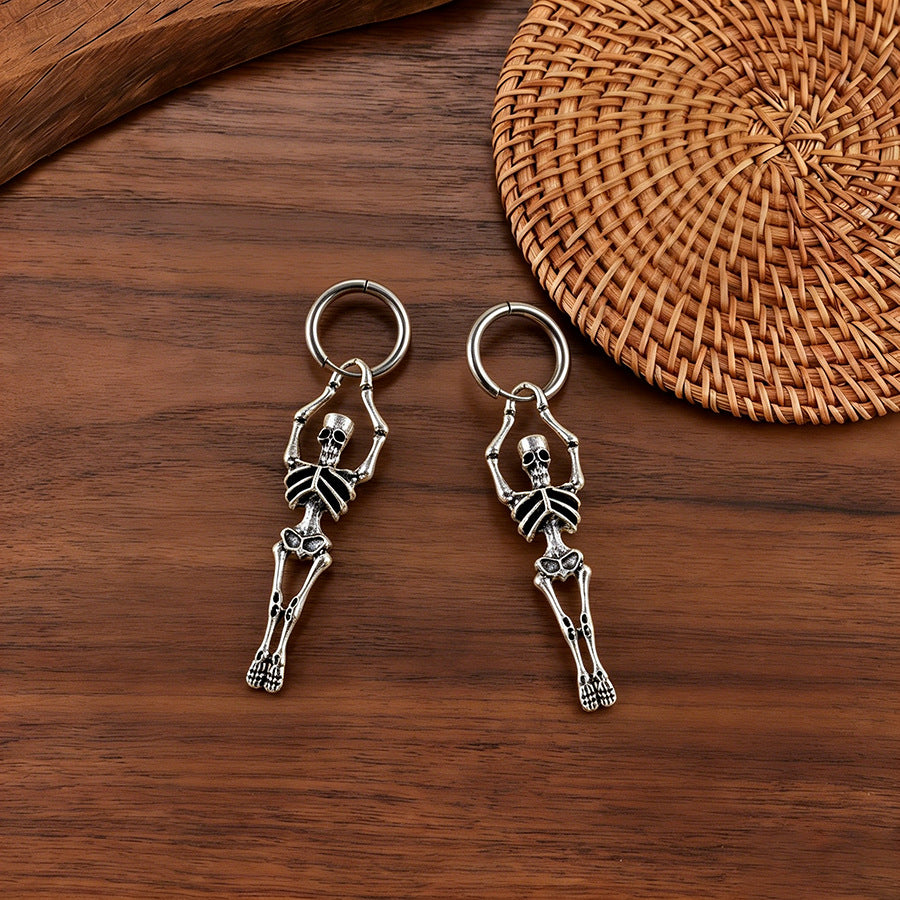 Vintage Human Skeleton Ear Cuffs - Exaggerated Gothic Punk Earrings for Halloween Party Costume Accessories Gift