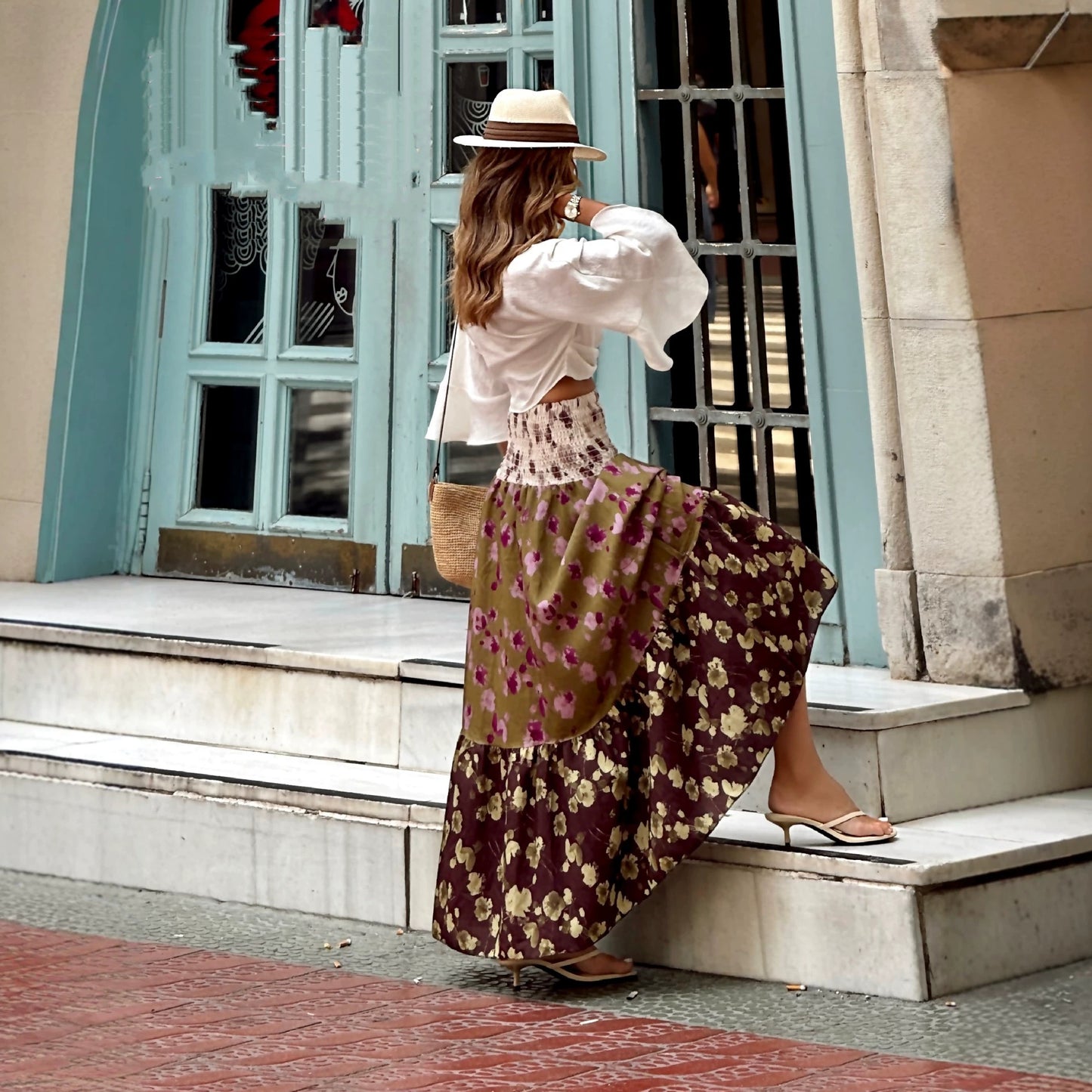 New Floral-print High-waisted Swing Skirt