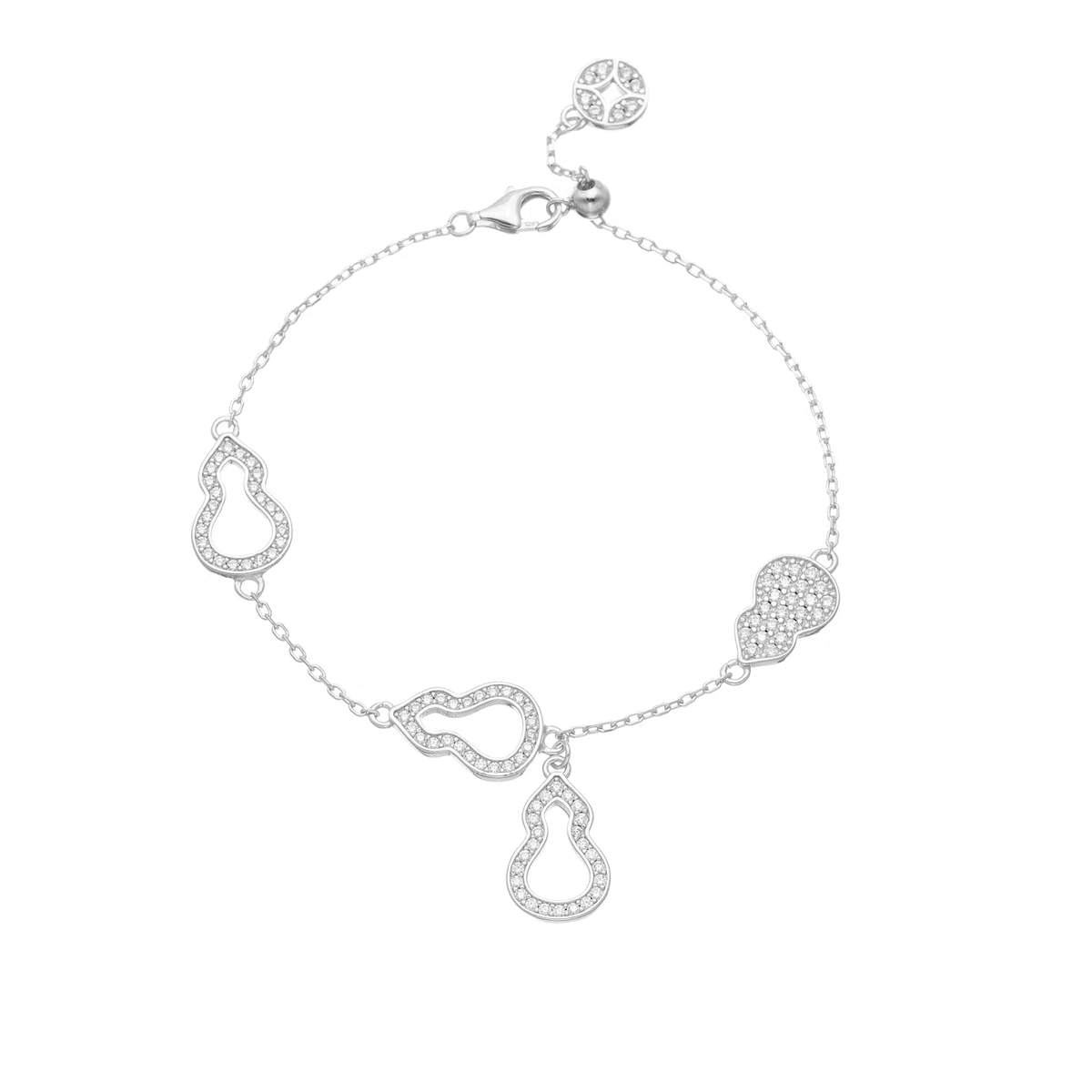 1pc 999 Sterling Silver Diamond Gourd Charm Bracelet, Chinese Style, Perfect For Daily Wear And Valentine's Gift