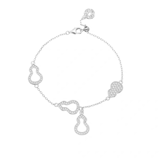 1pc 999 Sterling Silver Diamond Gourd Charm Bracelet, Chinese Style, Perfect For Daily Wear And Valentine's Gift