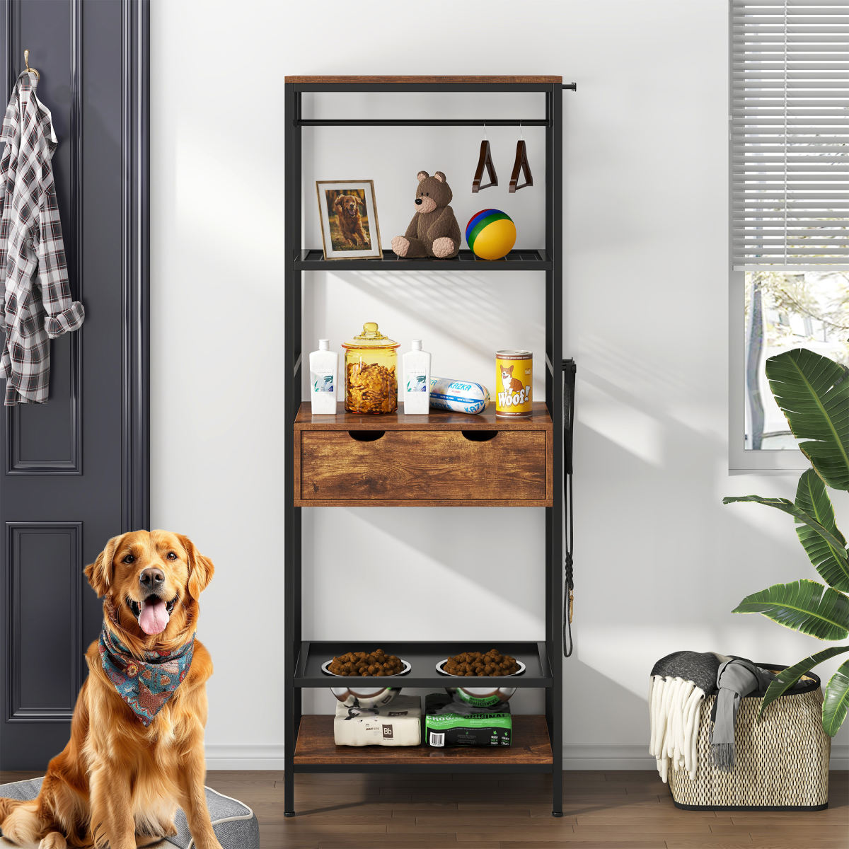 Dog Feeding Station,3 Height Adjustable Raised Dog Bowls, Dog Feeder Station For Large Medium Dogs Cats, Dog Storage With Shelves.