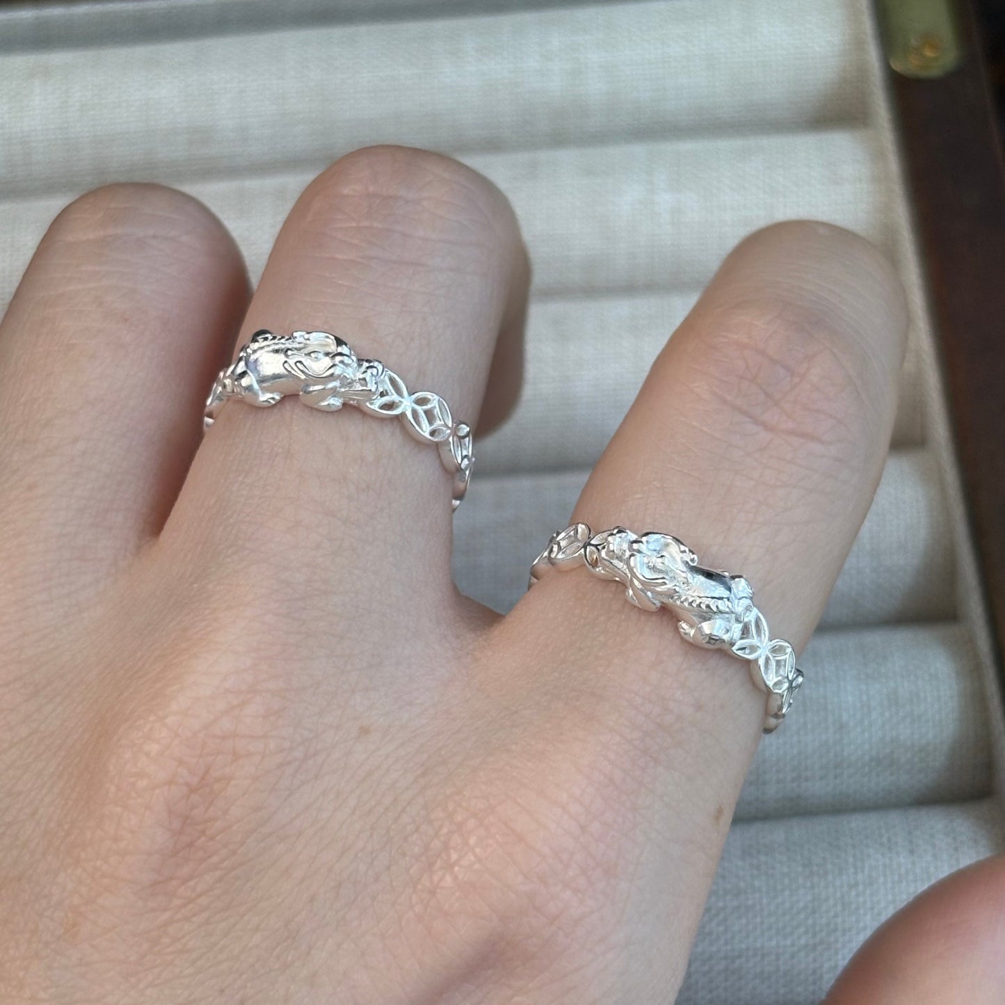 1pc 999 Sterling Silver Pixiu Coin Chain Open Ring, Lucky Retro Style, Perfect For Daily Wear And Holiday Gift