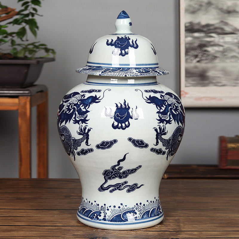 Blue-and-white Porcelain Large General Jar For Tea Leaves