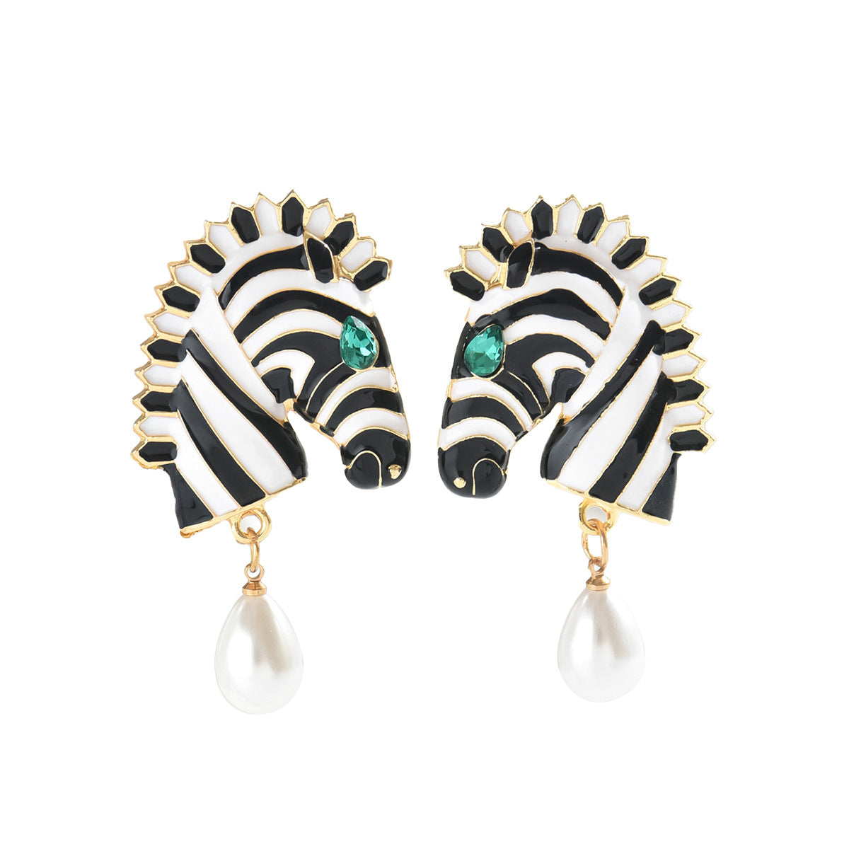 Cross-border European American Creative Oil Drip Earrings For Women, Unique Zebra Animal Design Inlaid Rhinestone & Pearl Drop Earrings, Fashion Ear Jewelry