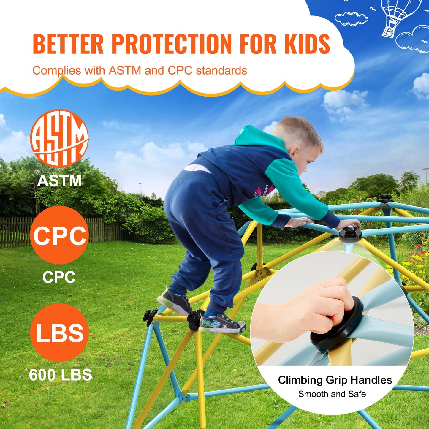 Climbing Dome, Jungle Gym Supports 600LBS And Easy Assembly, 6FT Geometric Dome Climber Play Center For Kids 3 To 9 Years Old, With Climbing Grip, Outdoor And Indoor Play Equipment For Kids
