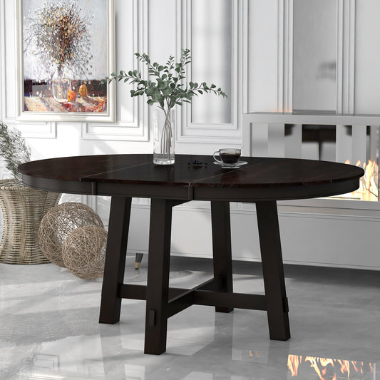 TREXM Farmhouse Round Extendable Dining Table With 16 Leaf Wood Kitchen Table  Espresso