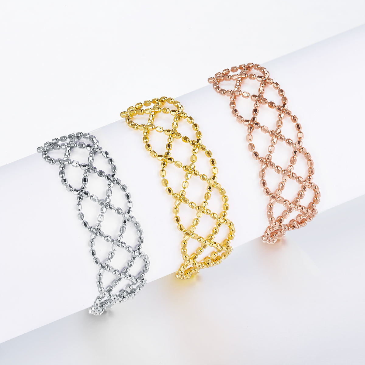 S925 Sterling Silver Hollow Mesh Ring 0.6g Ultra-Light 14-21mm Adjustable 8.4mm Wide Platinum Gold Rose Gold Plated Gift Box